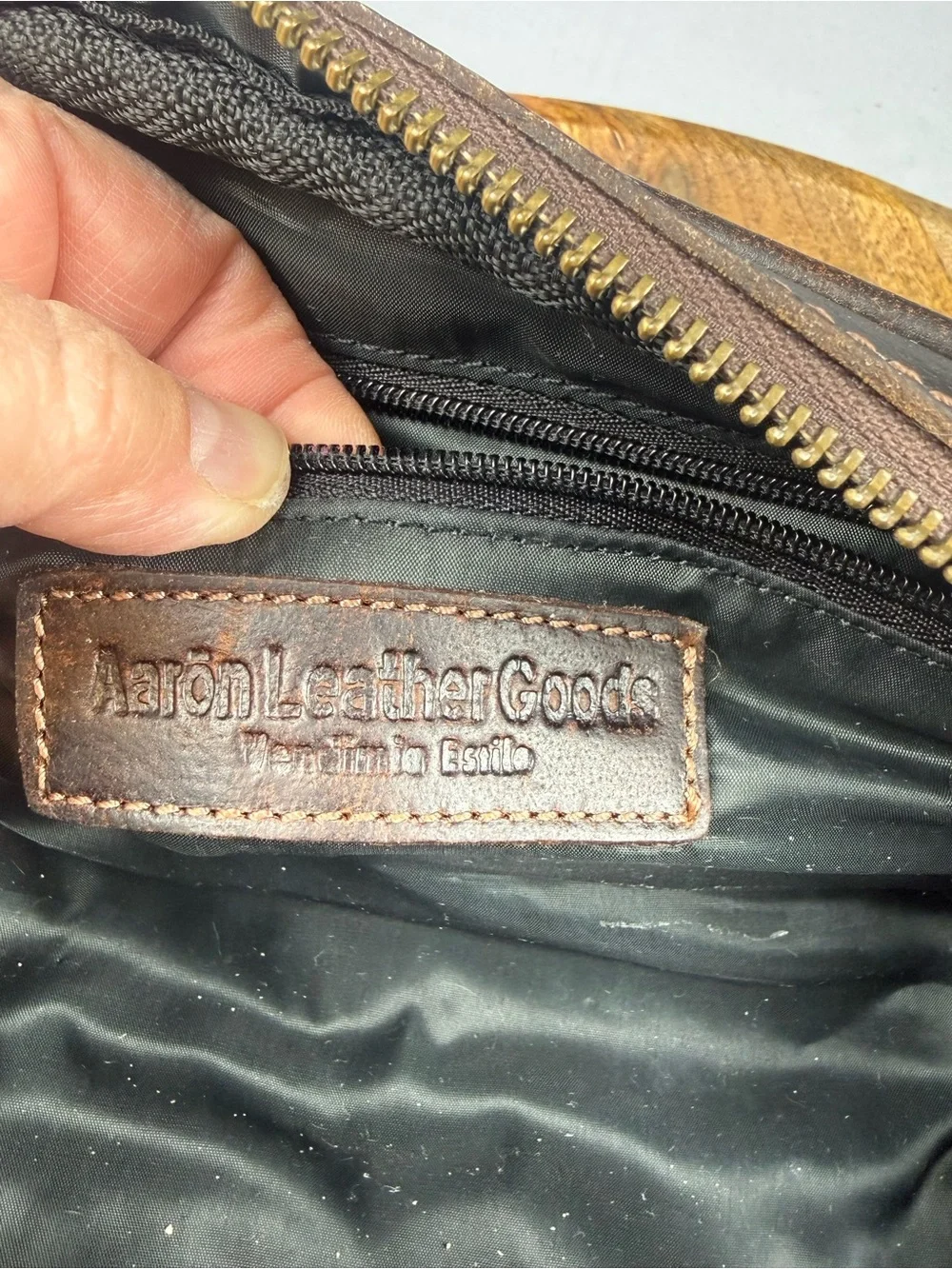 aaron leather goods rugged brown